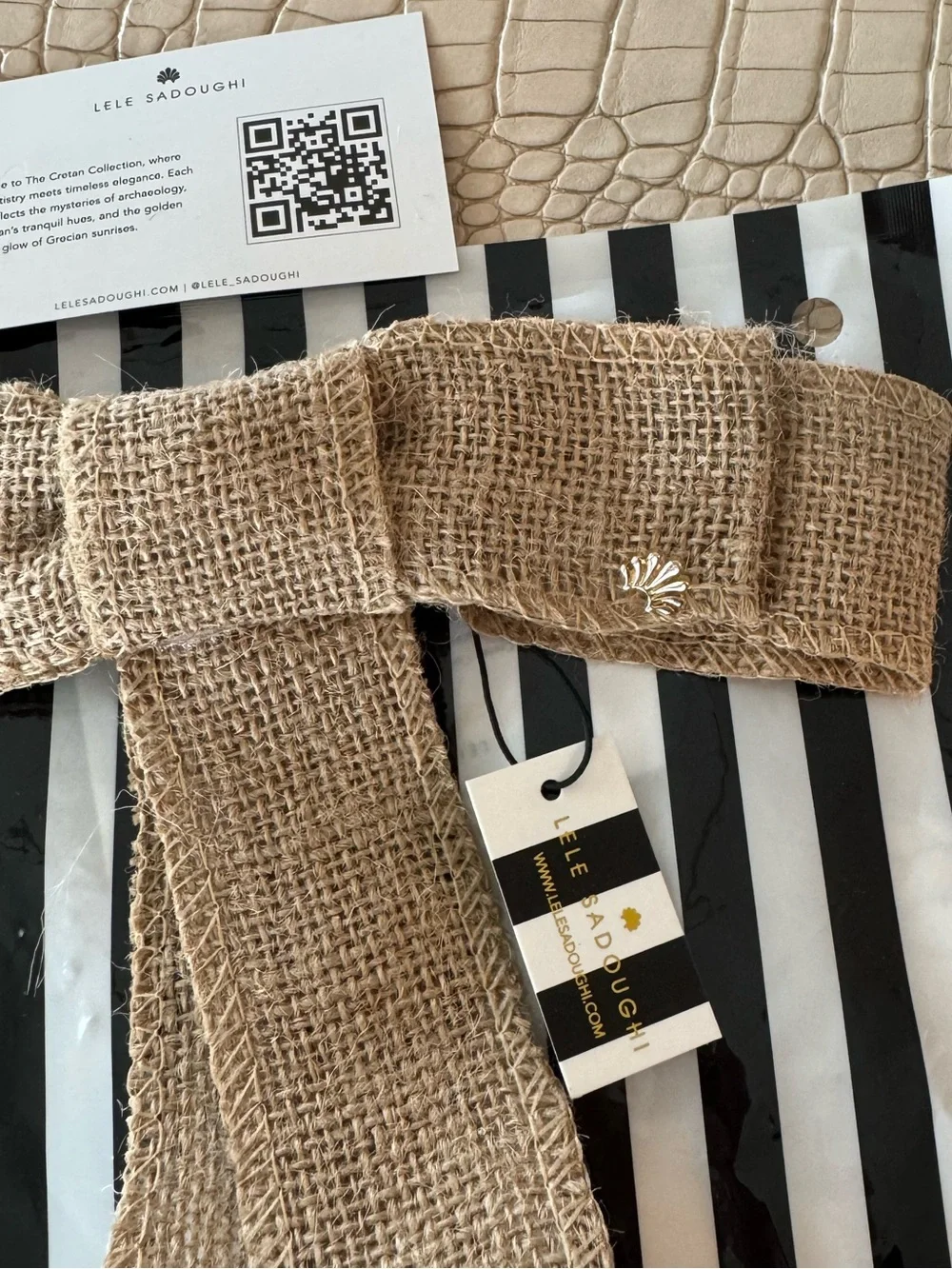 New LELE Sadoughi Neutral Tan Burlap Bow Hair Bow Barrette